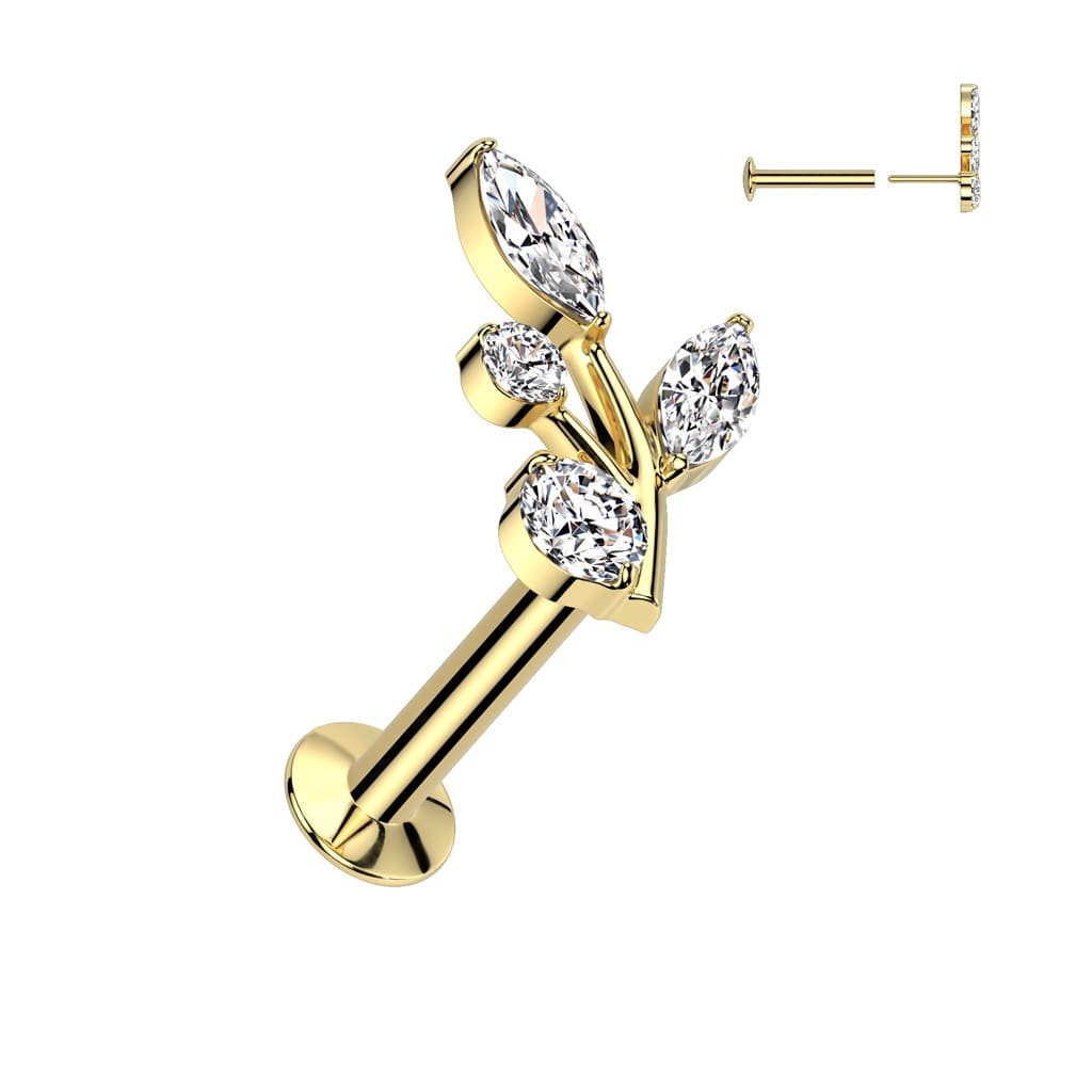 Labret Piercing Blatt mit Zirkonia