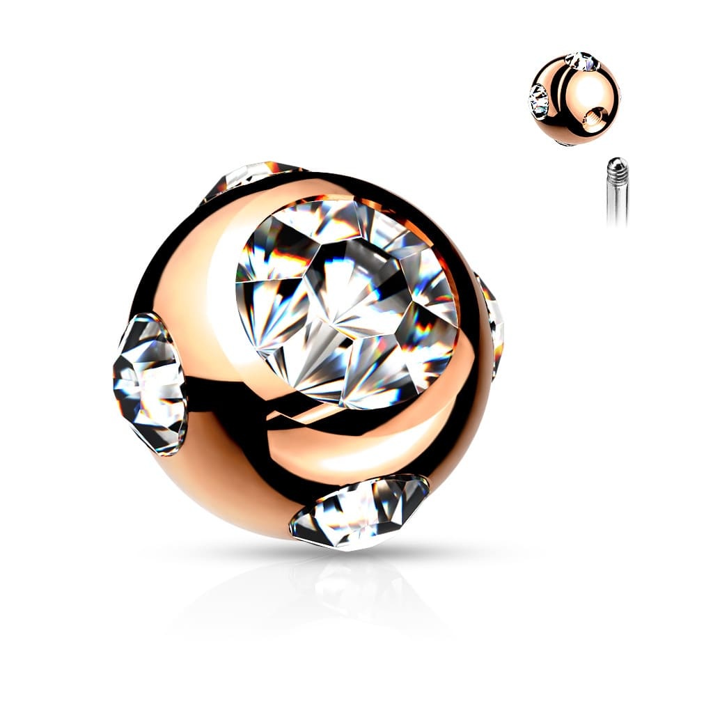 1,2mm Piercing Kugel Rosegold mit Kristalle