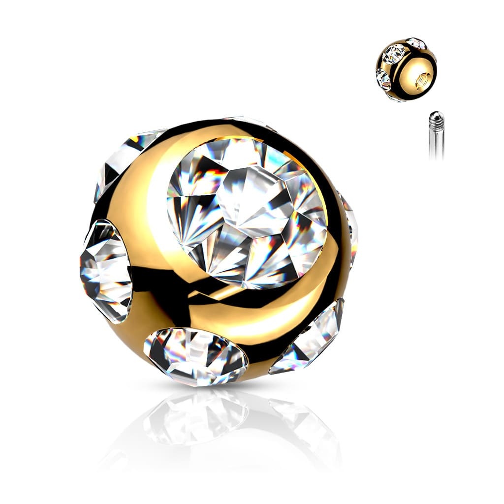 1,6 mm Piercing Kugel Gold mit Kristall-Zirkonia – 6 mm Ersatzkugel