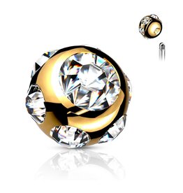 1,6 mm Piercing Kugel Gold mit Kristall-Zirkonia – Chirurgenstahl 316L / PVD | 6 mm | Ersatzkugel