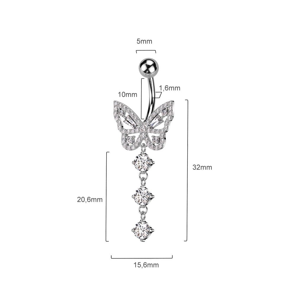 Bauchnabelpiercing Schmetterling mit Kristall-Zirkonia