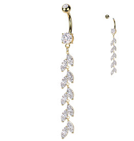 Glamouröses Bauchnabelpiercing mit funkelndem Kristall-Anhänger – Chirurgenstahl 316L / PVD Gold