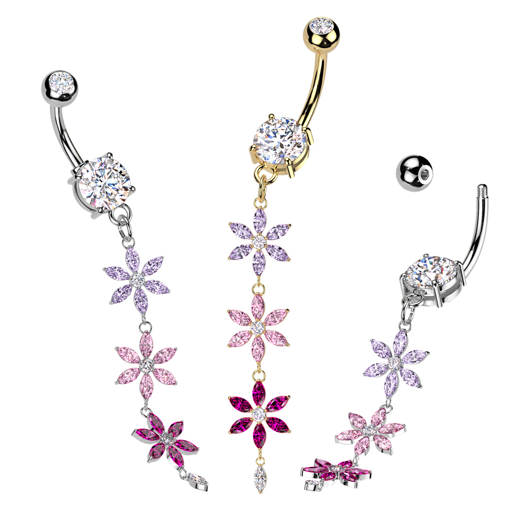 Bauchnabelpiercing mit 3 Blumen-Anhänger – Chirurgenstahl