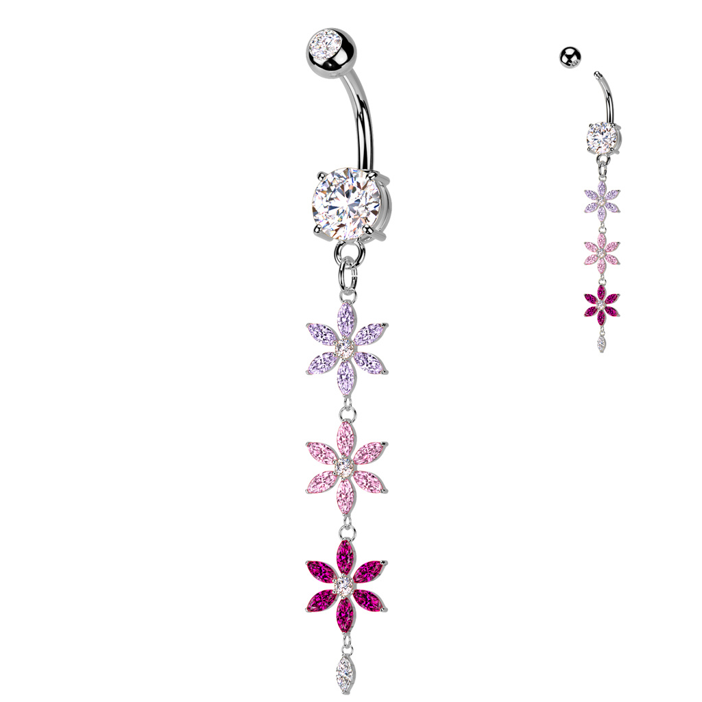 Bauchnabelpiercing mit 3 Blumen-Anhänger – Chirurgenstahl