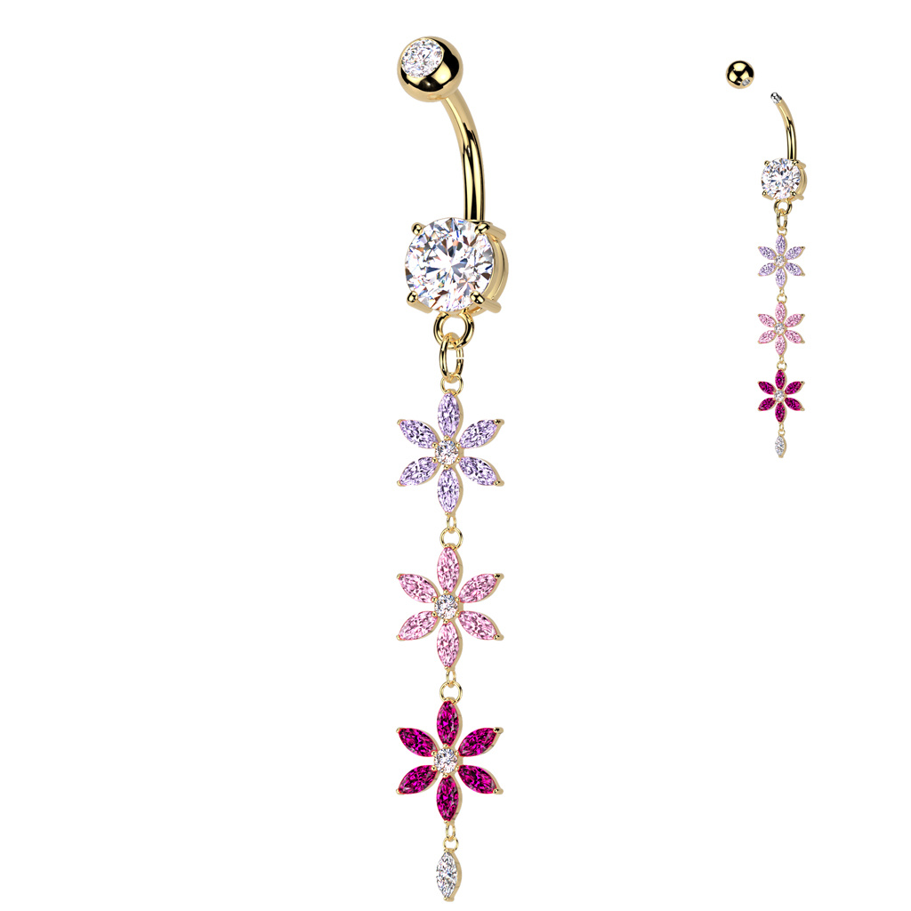 Bauchnabelpiercing mit 3 Blumen-Anhänger – Chirurgenstahl