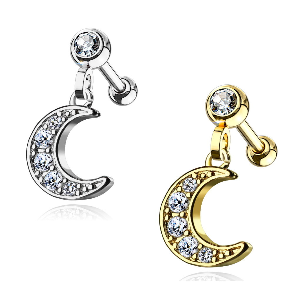 Barbell Stecker mit Mond-Anhänger & Zirkonia