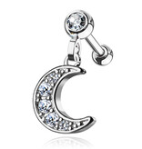 Barbell Stecker mit Mond-Anhänger & Zirkonia