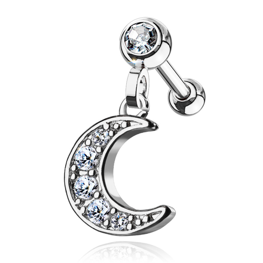Barbell Stecker mit Mond-Anhänger & Zirkonia