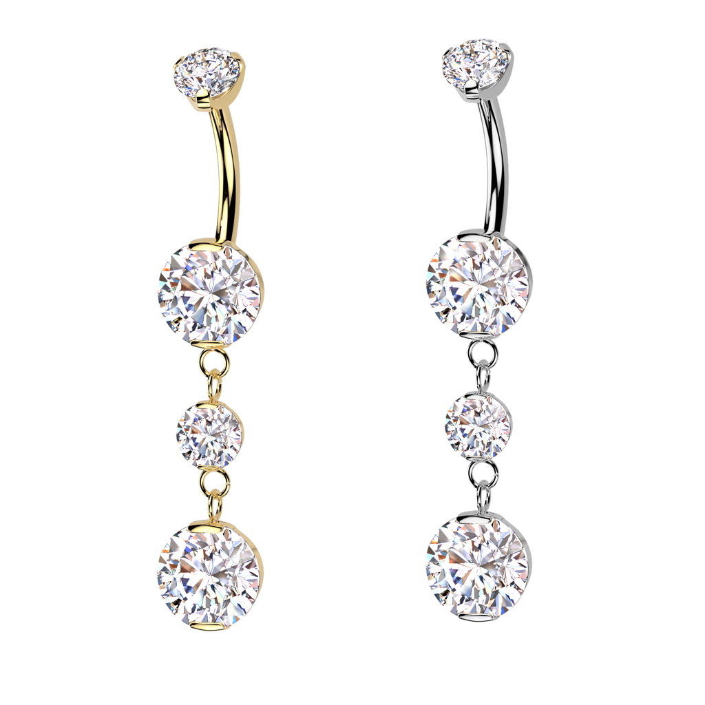 Titan Bauchnabelpiercing mit elegantem Kristall-Anhänger –  Silber & Gold