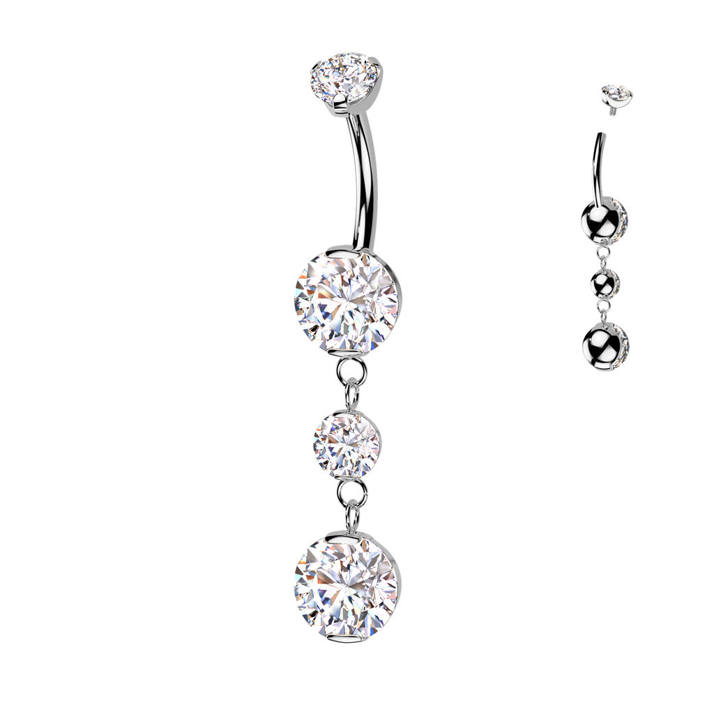 Titan Bauchnabelpiercing mit elegantem Kristall-Anhänger –  Silber & Gold