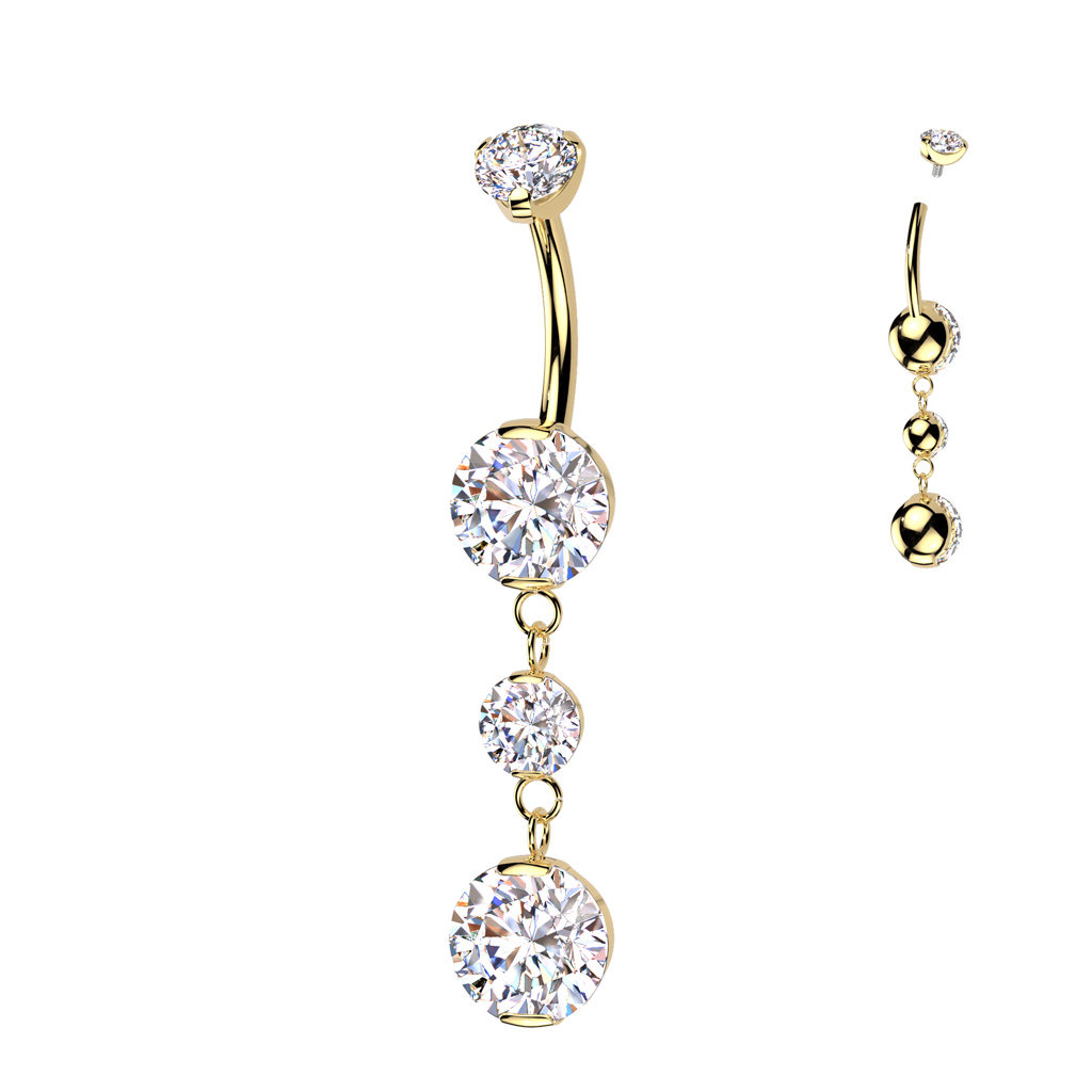 Titan Bauchnabelpiercing mit elegantem Kristall-Anhänger –  Silber & Gold