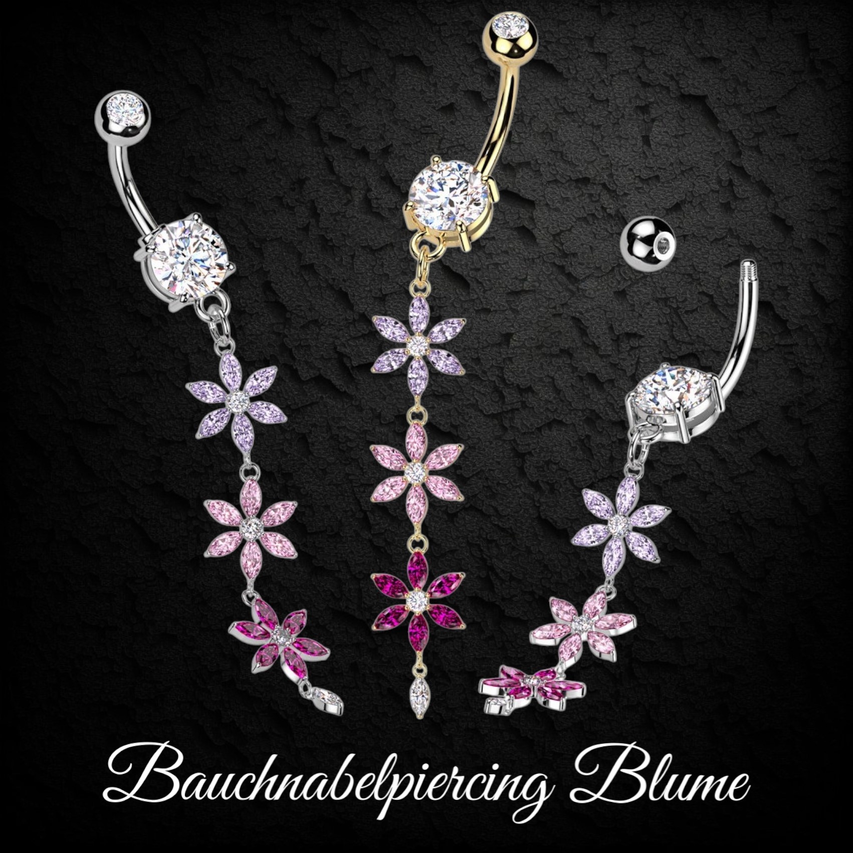 Bauchnabelpiercing mit 3 Blumen-Anhänger – Chirurgenstahl