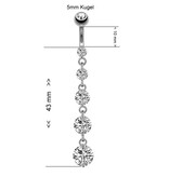 Bauchnabelpiercing mit langem Anhänger & 5 Zirkonia-Steinen