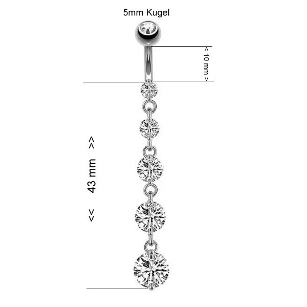 Bauchnabelpiercing mit langem Anhänger & 5 Zirkonia-Steinen