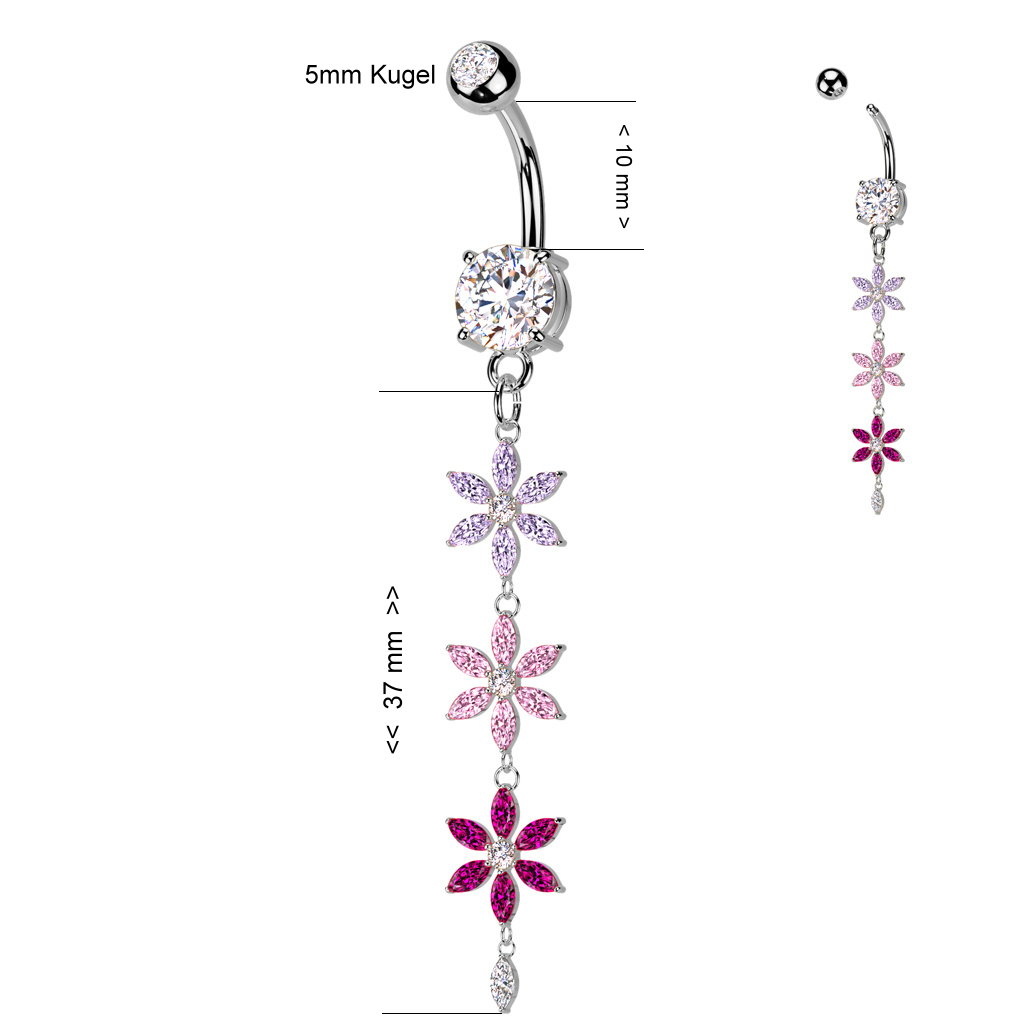 Bauchnabelpiercing mit 3 Blumen-Anhänger – Chirurgenstahl