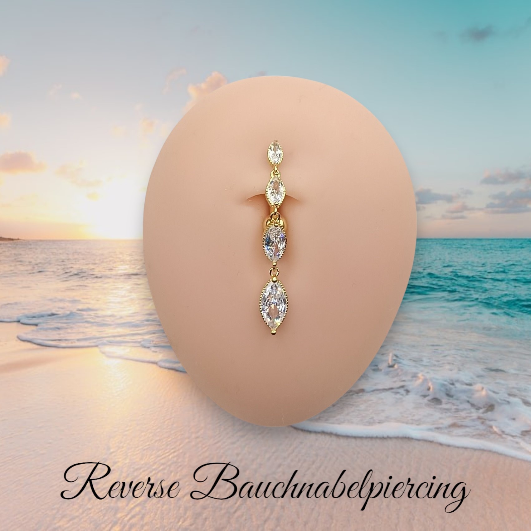 Reverse Bauchnabelpiercing mit langen Anhänger