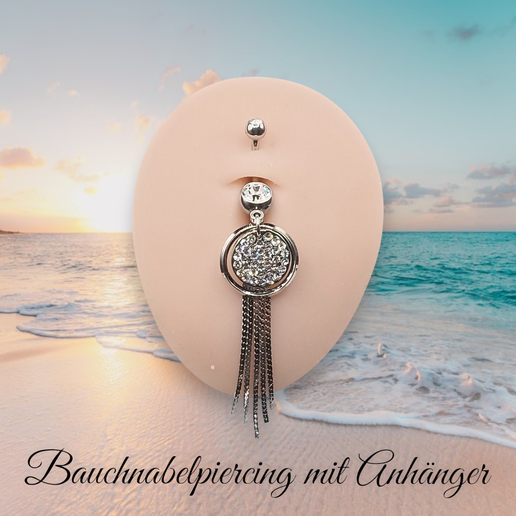 Elegantes Bauchnabelpiercing mit 55 mm langem Kristall-Zirkonia-Anhänger