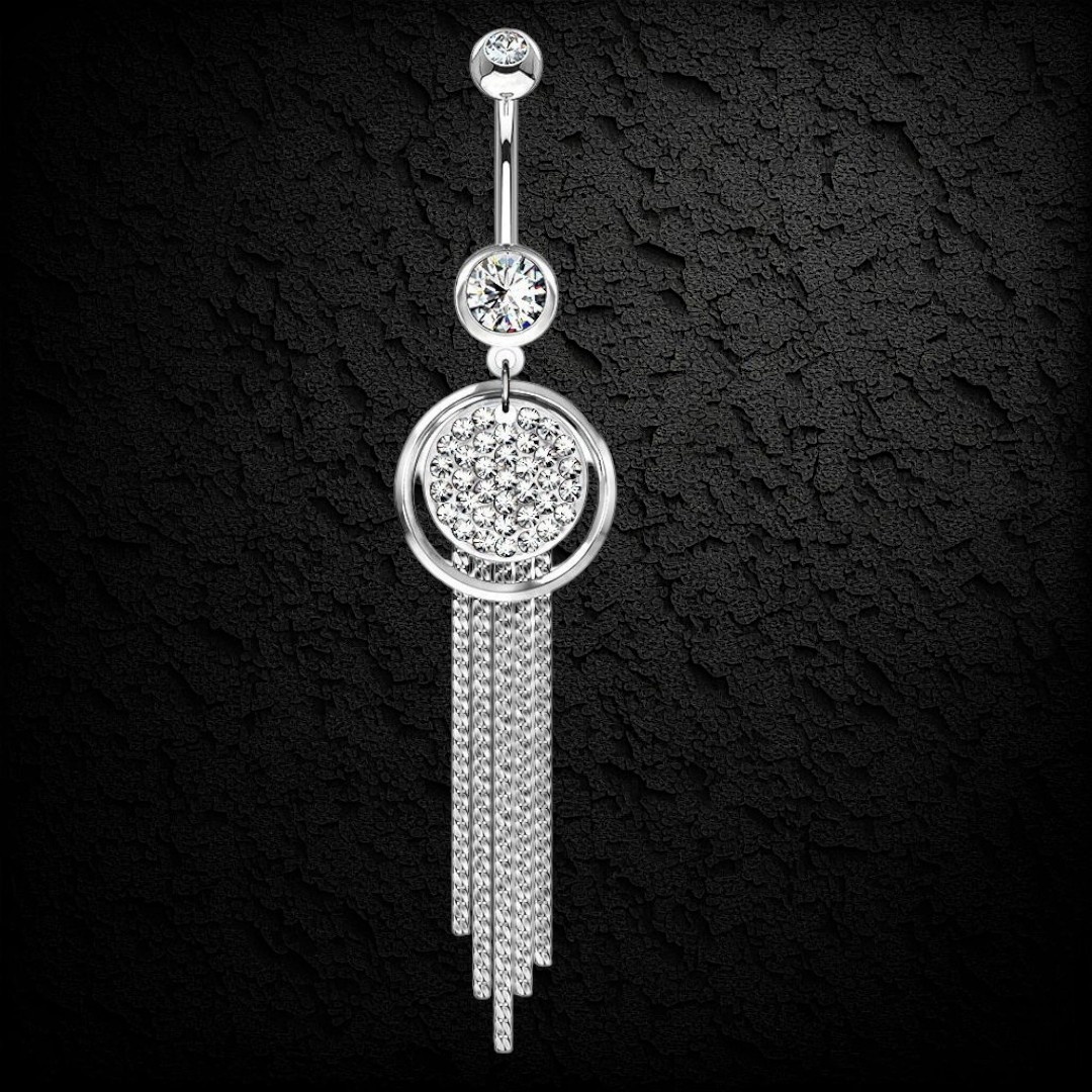 Elegantes Bauchnabelpiercing mit 55 mm langem Kristall-Zirkonia-Anhänger