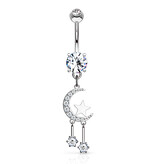 Bauchnabelpiercing Mond mit Stern – Kristall-Zirkonia | Gold, Rosé & Silber