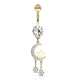 Bauchnabelpiercing Mond mit Stern – Kristall-Zirkonia | Gold, Rosé & Silber