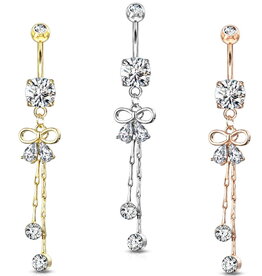 Elegantes Bauchnabelpiercing mit Schleife – Chirurgenstahl 316L, 14k vergoldet | 1,6 x 10 mm