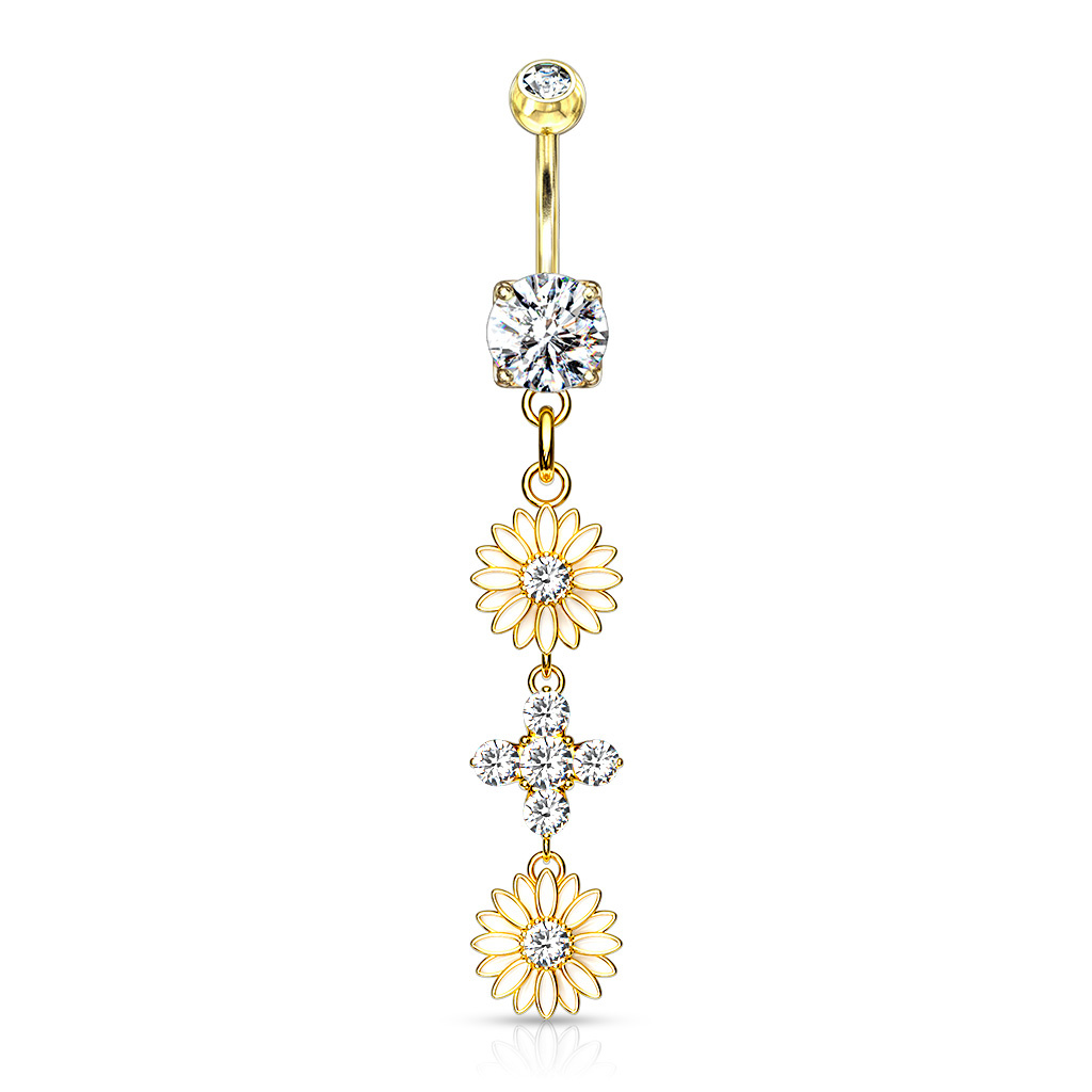 Bauchnabelpiercing Blume – Gold, Rose & Silber