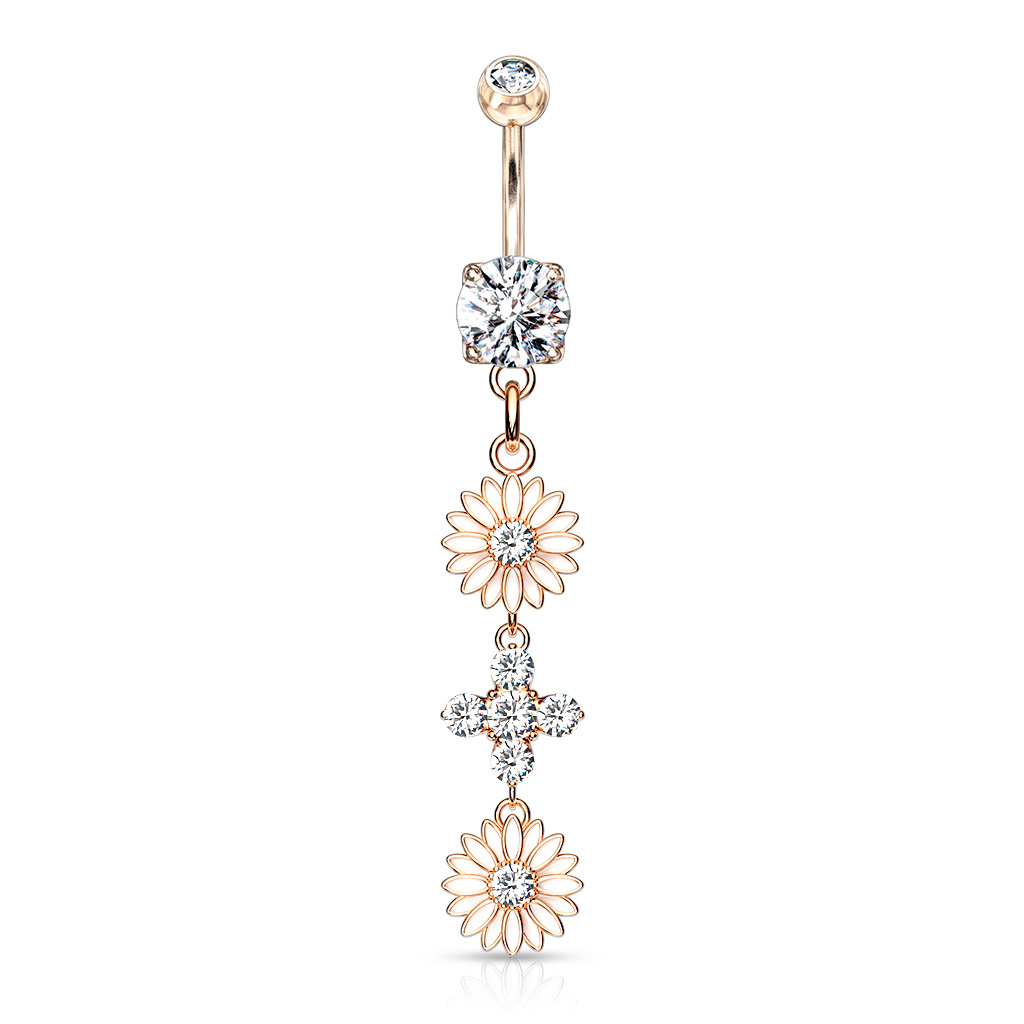 Bauchnabelpiercing Blume – Gold, Rose & Silber