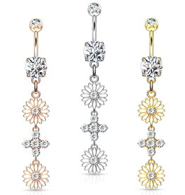 Bauchnabelpiercing Blume – Chirurgenstahl 316L, 14k vergoldet | 1,6 x 10 mm | Gold, Silber & Rosé