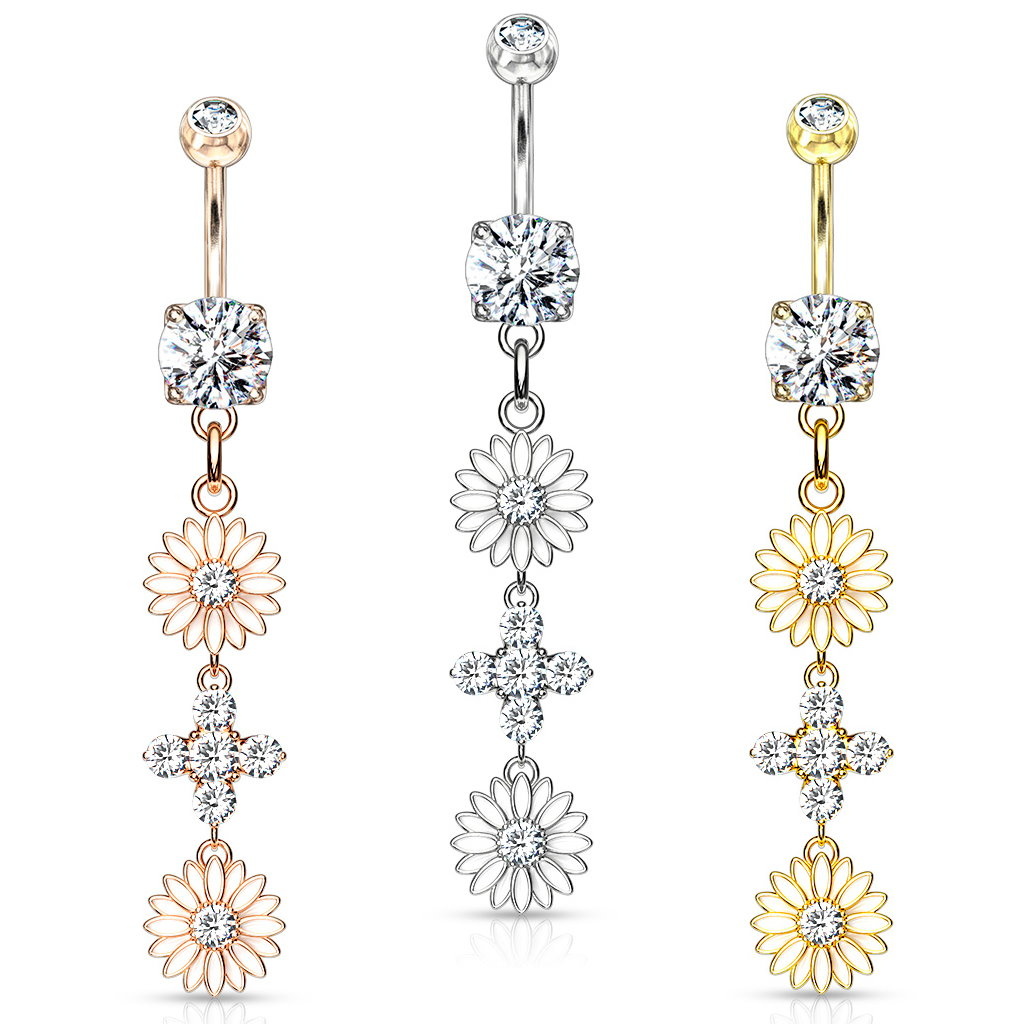 Bauchnabelpiercing Blume – Gold, Rose & Silber
