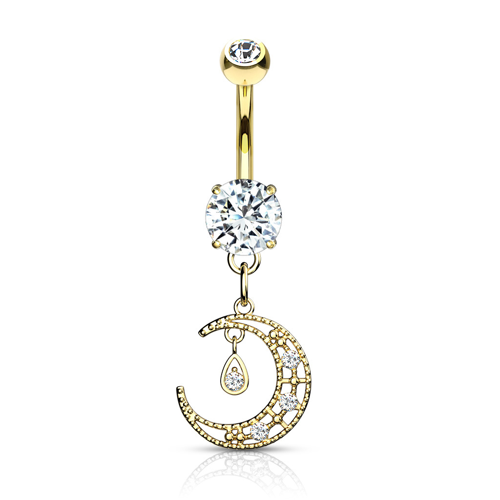 Bauchnabelpiercing mit Mond-Anhänger und Zirkonia