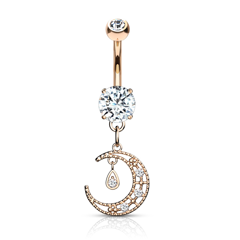 Bauchnabelpiercing mit Mond-Anhänger und Zirkonia