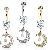 Bauchnabelpiercing mit Mond-Anhänger und Zirkonia