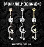 Bauchnabelpiercing Mond mit Stern – Kristall-Zirkonia | Gold, Rosé & Silber