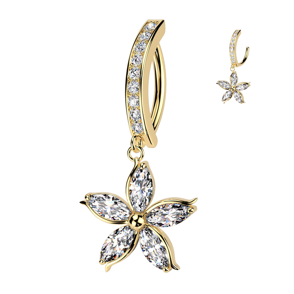 Goldfärbiges Bauchnabelpiercing Clicker Blume