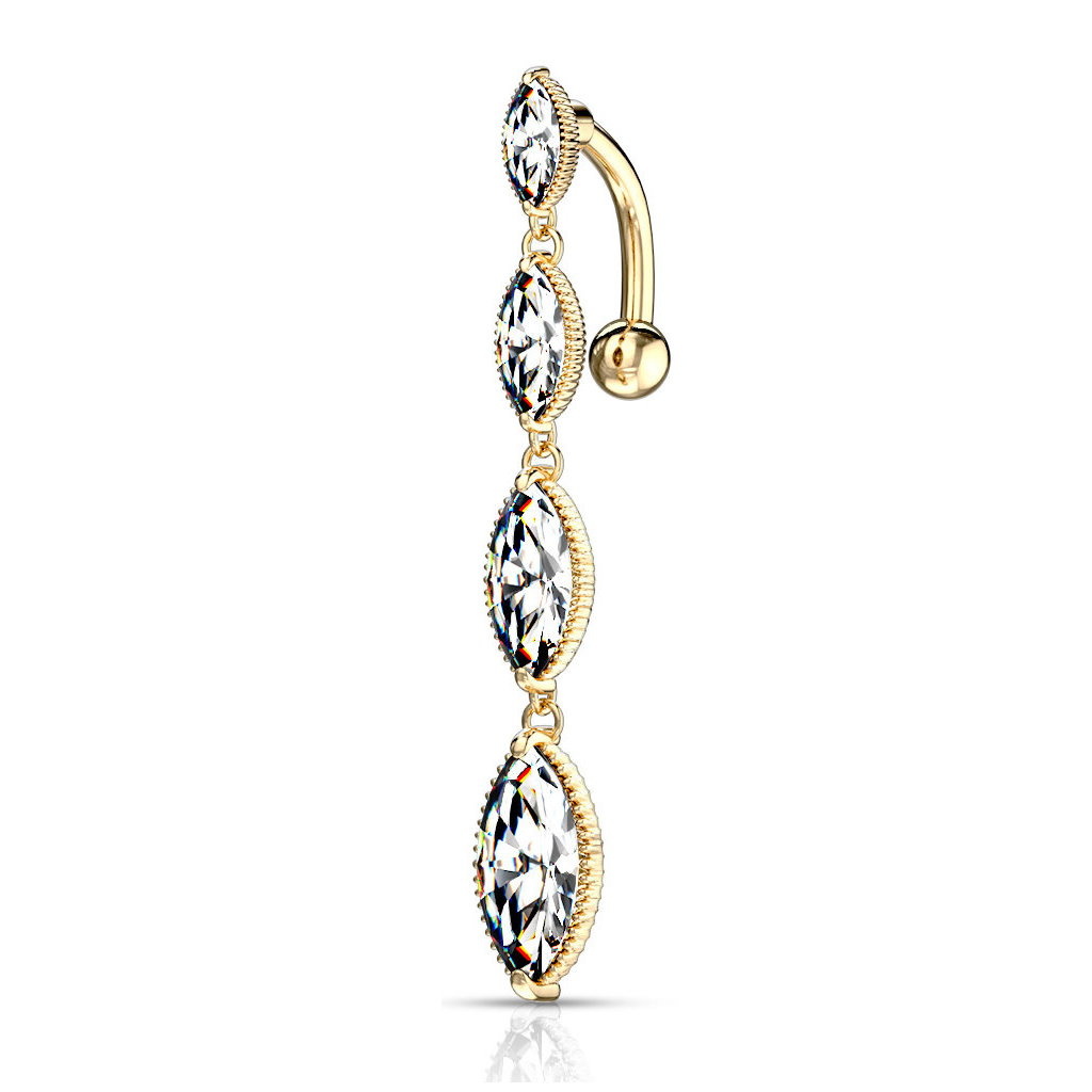 Reverse Bauchnabelpiercing mit langen Anhänger