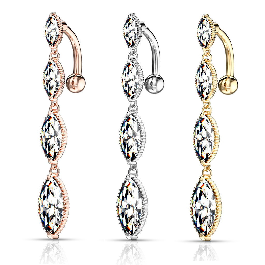 Reverse Bauchnabelpiercing mit langen Anhänger