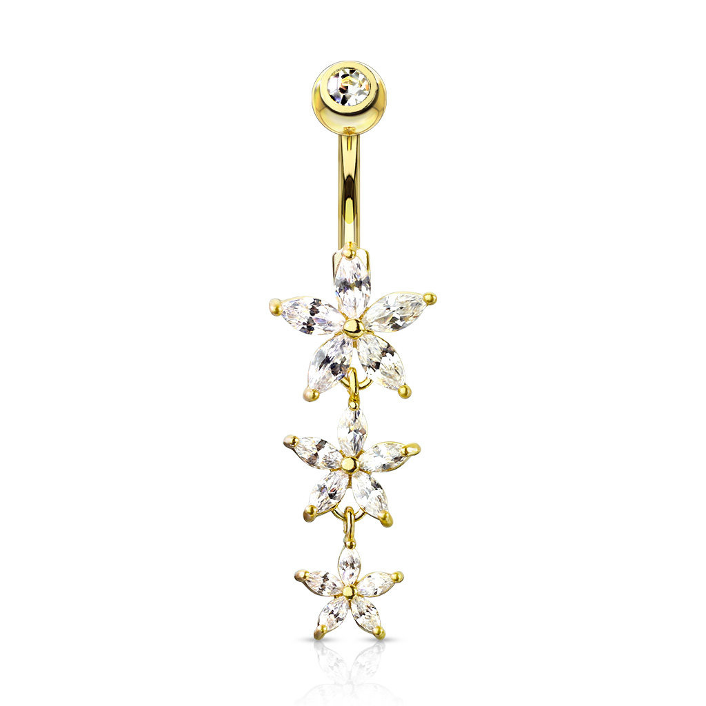 Goldfarbenes Bauchnabelpiercing Blume