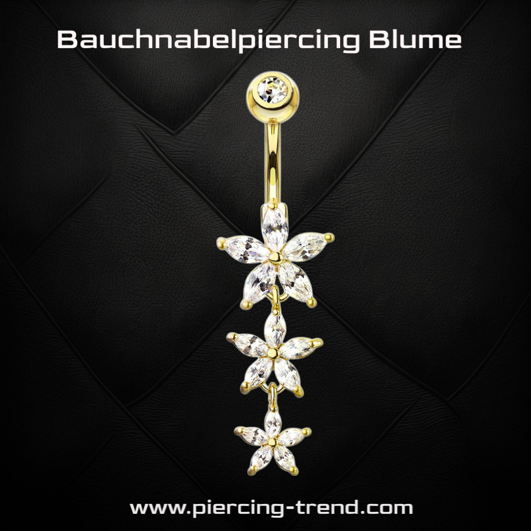 Bauchnabelpiercing in Gold mit Blumenmotiv
