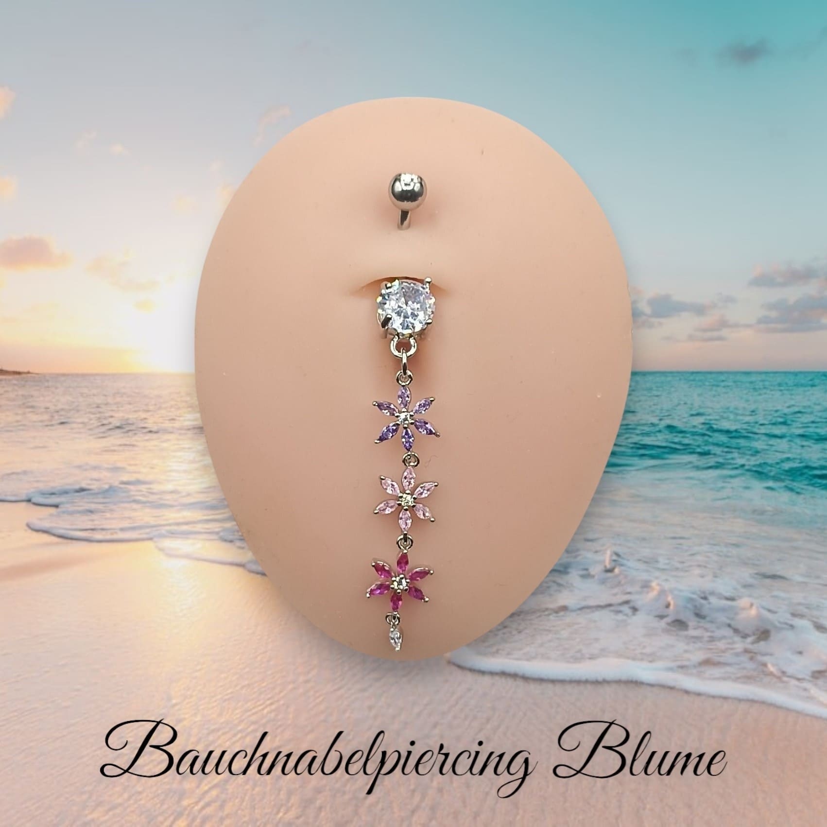 Goldfarbenes Bauchnabelpiercing mit Blumen-Anhänger – 1,6 x 10 mm