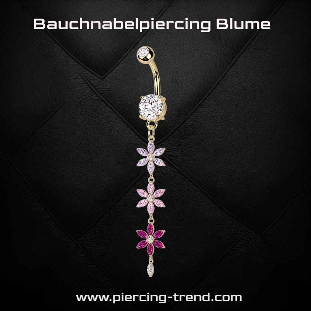 Goldfarbenes Bauchnabelpiercing mit Blumen-Anhänger – 1,6 x 10 mm