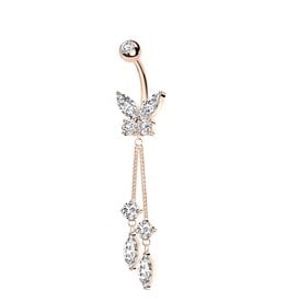 Bauchnabelpiercing Schmetterling – Roségold PVD | Chirurgenstahl 316L | Kristall-Zirkonia | 1,6 x 10 mm