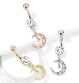 Bauchnabelpiercing mit Mond-Anhänger und Zirkonia