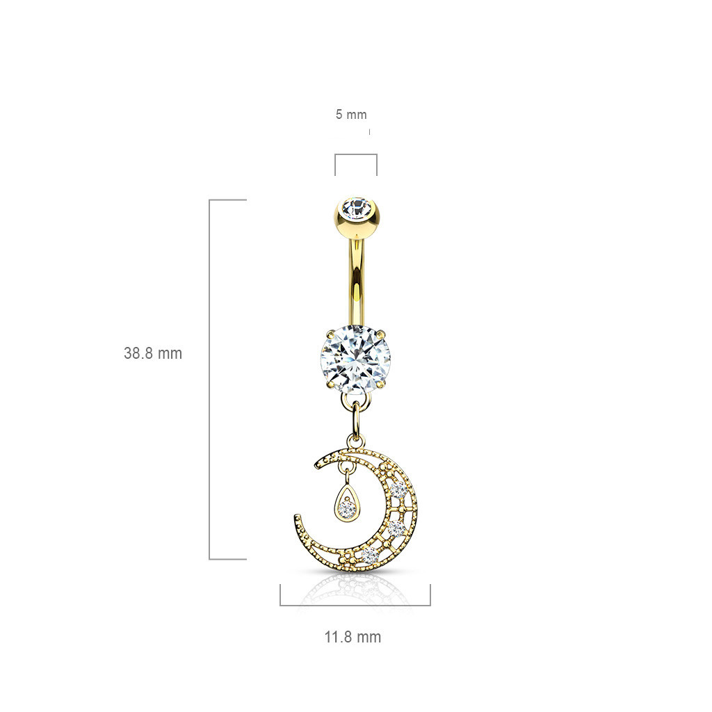 Bauchnabelpiercing mit Mond-Anhänger und Zirkonia