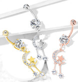 Bauchnabelpiercing Mond mit Stern – Kristall-Zirkonia | Gold, Rosé & Silber