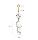Bauchnabelpiercing Mond mit Stern – Kristall-Zirkonia | Gold, Rosé & Silber