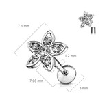 Labret Stecker Blume mit Kristall-Zirkonia – Innengewinde