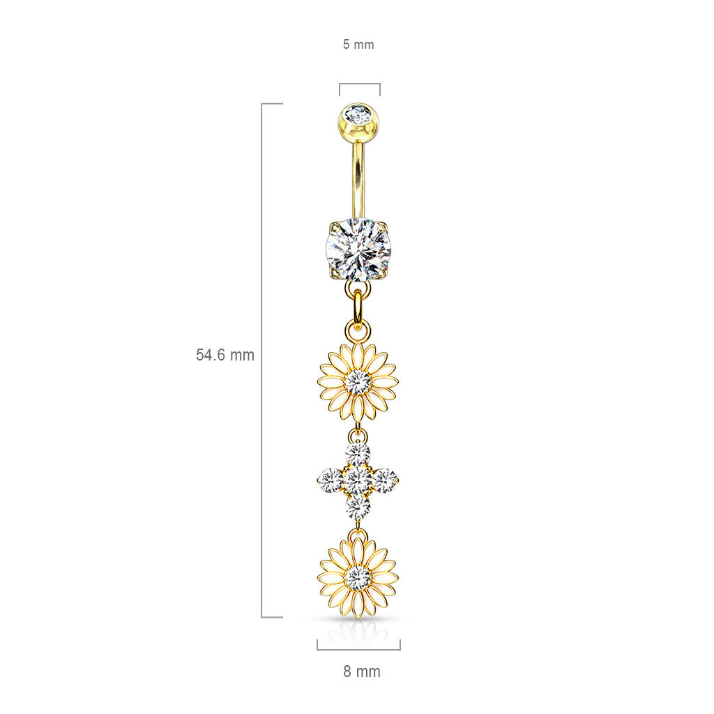 Bauchnabelpiercing Blume – Gold, Rose & Silber