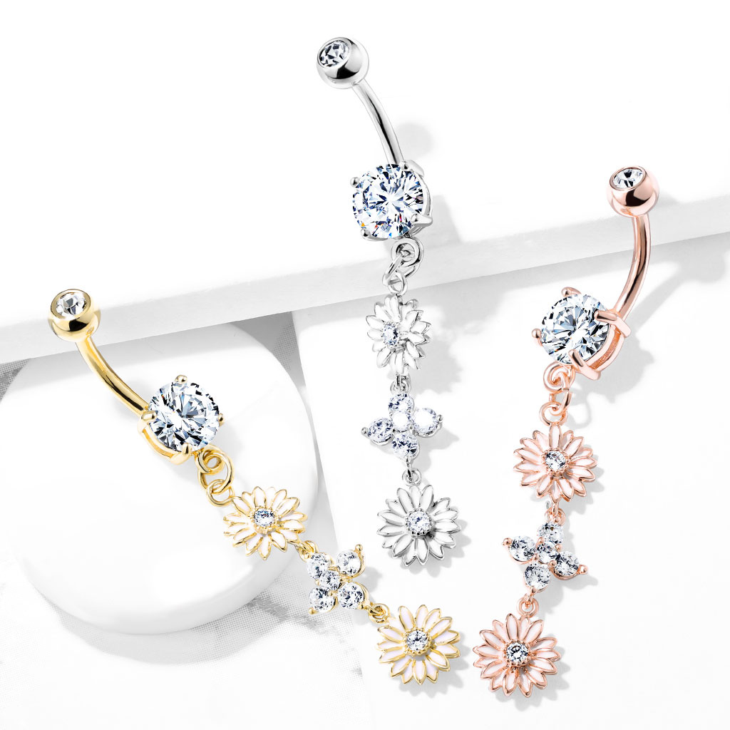 Bauchnabelpiercing Blume – Gold, Rose & Silber