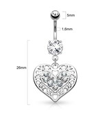 8mm Bauchnabelpiercing Herz Kristall