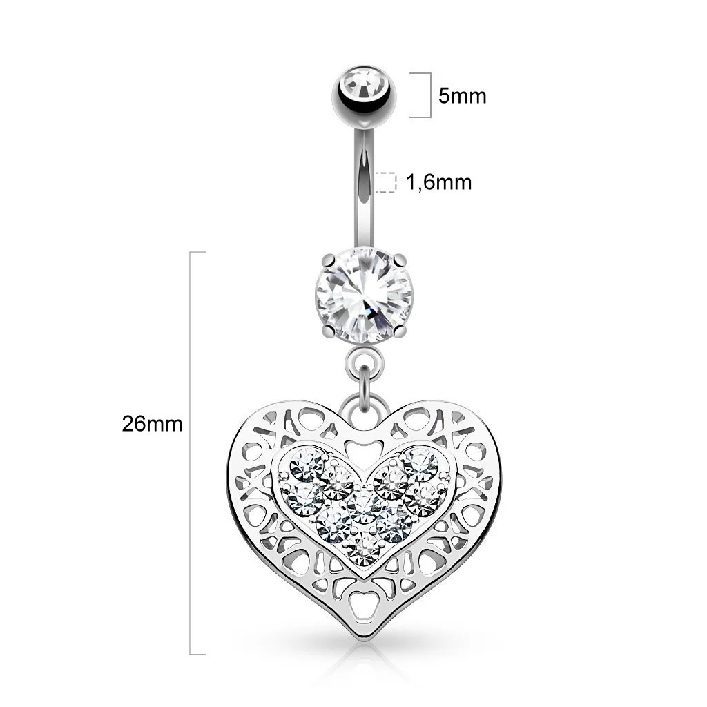 8mm Bauchnabelpiercing Herz Kristall